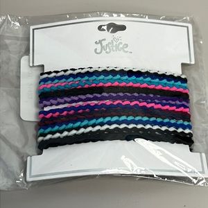 BOGO 🆓 JUSTICE GIRLS HAIR BAND TIES BLACK PINK BLUE NEW IN PACKAGE 10 bands